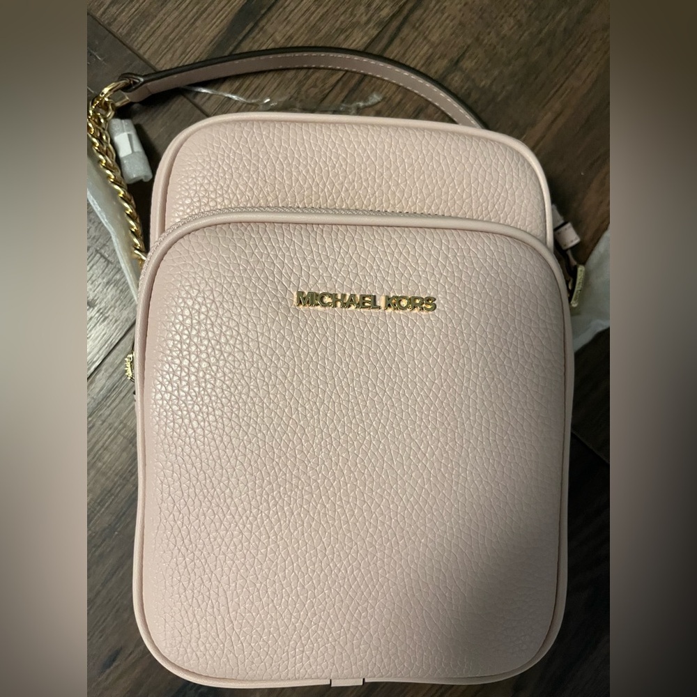 Michael Kors Pale Pink Pebbled Leather Crossbody Bag